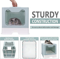 Foldable Cat Litter Box with Lid, Enclosed Potty, Large Top Entry Anti-Splashing Toilet, Easy to Clean Including Litter Scoop and 2-in-1 Cleaning Brush (Blue)