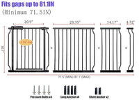 Extra Wide 76.4-81 Inch Large Baby Gates for Stairs, Doorways - No Drilling, Pressure Mounted Pet Gates for Kids & Dogs