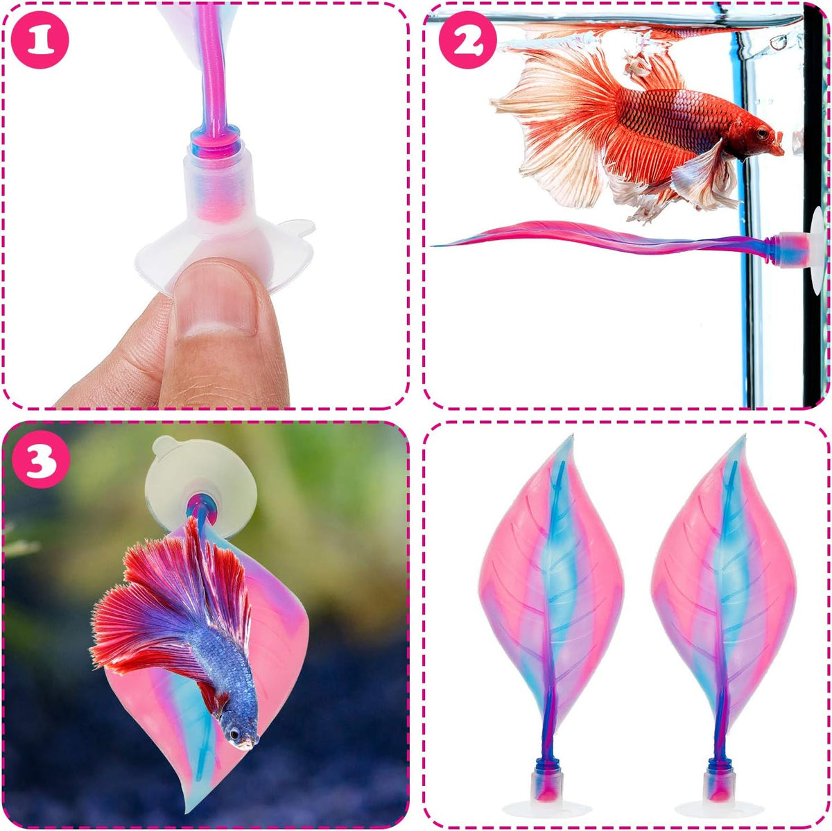 WILLBOND 2 Pcs Blue Pink Silicone Betta Fish Bed Leaf Hammock Betta - Pink - image 3