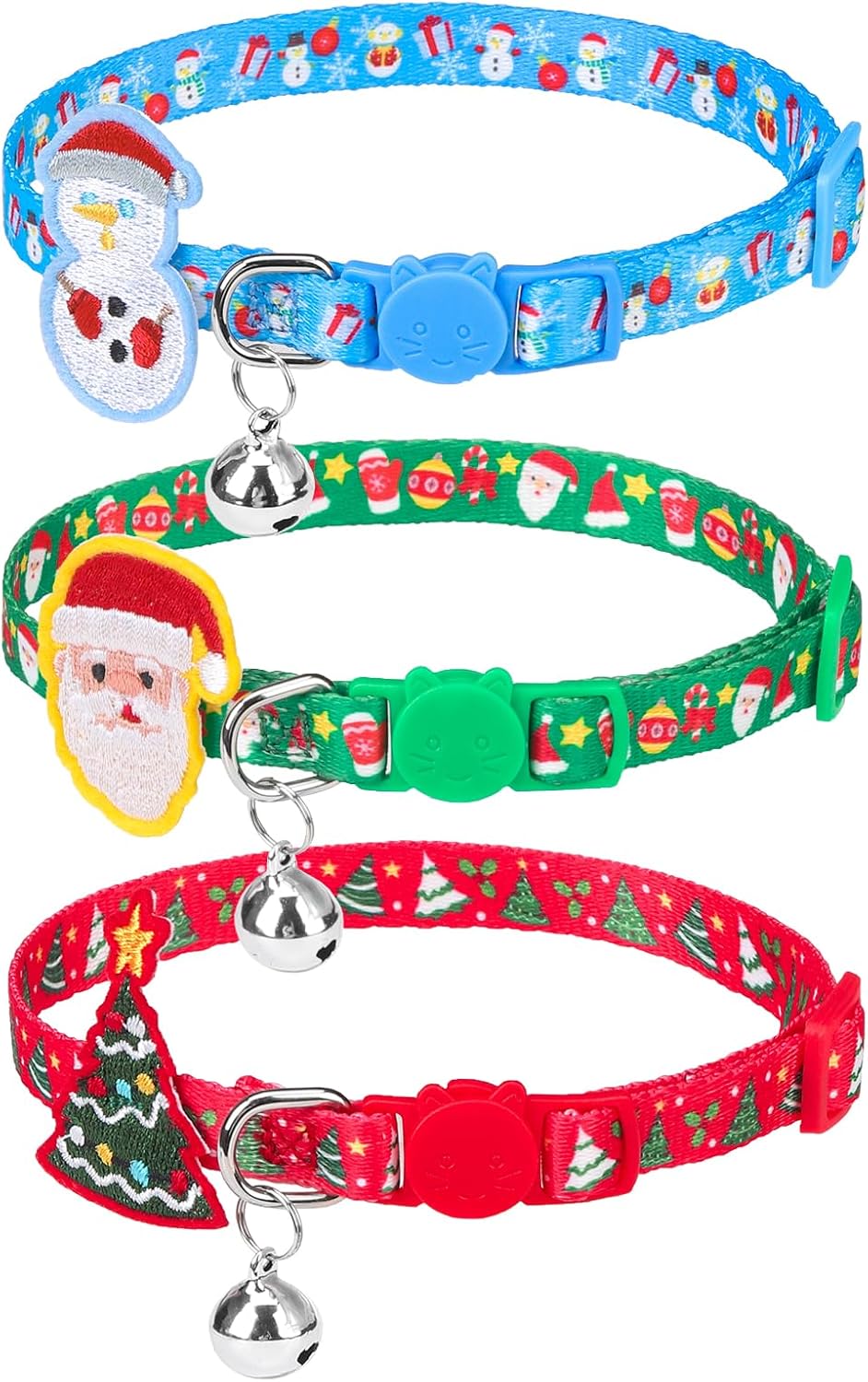 PUPTECK Halloween Cat Collar Breakaway with Bells, Kitten Outfit – Essentials for Cats - Blue&Green&Red / NECK (7.87"-11.8")