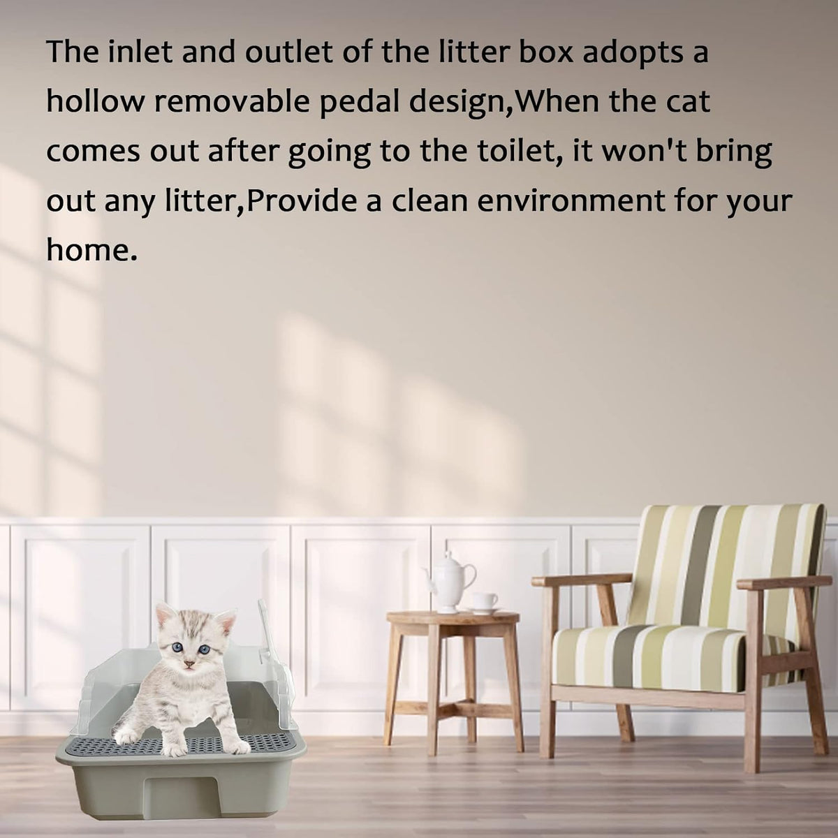 Open Cat Litter Box with High Side - 【Gray】 - image 3
