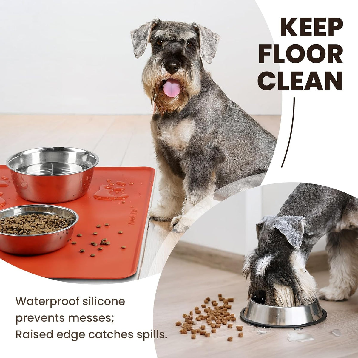 VIVAGLORY Pet Food Mat Flexmat Dog Bowl Mat, S - Orange / S (18.9 x 11.8in) - image 2