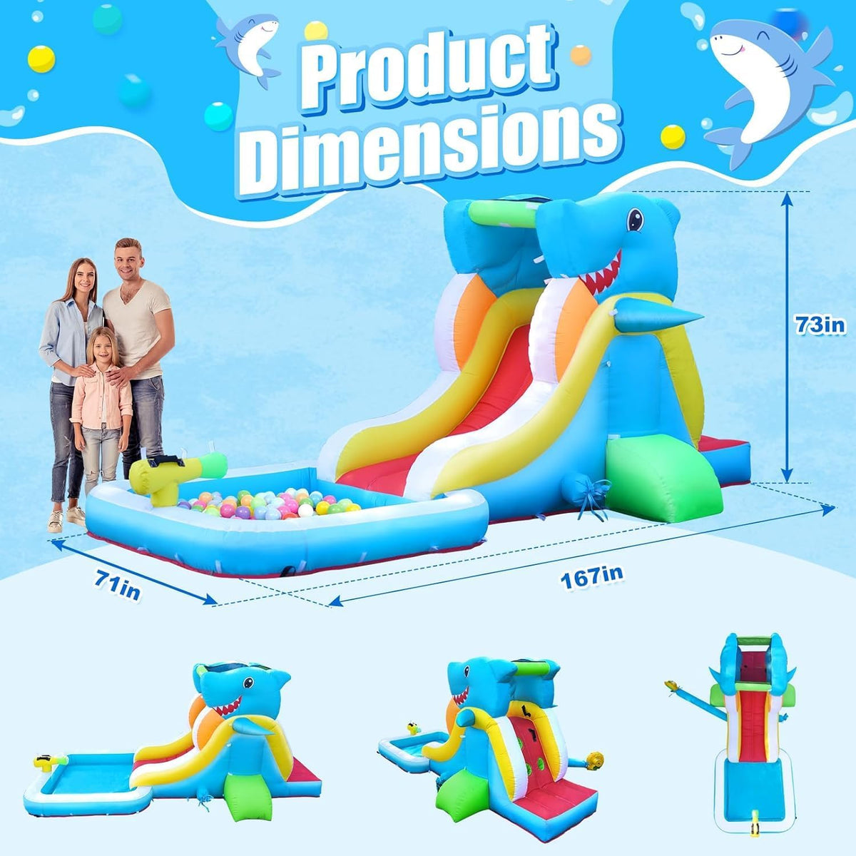 Step4Fun inflatable shark water slide with climbing wall, water cannon and splash pool - view 4