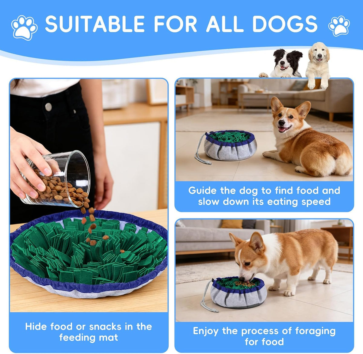 Snuffle Mat for Dogs, Adjustable Interactive Puzzle Toy - Green-48 cm - image 4