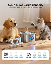 Invengo Cat Water Fountain Stainless Steel 108oz/3.2L Pet Fountain – Essentials for Cats - image 2
