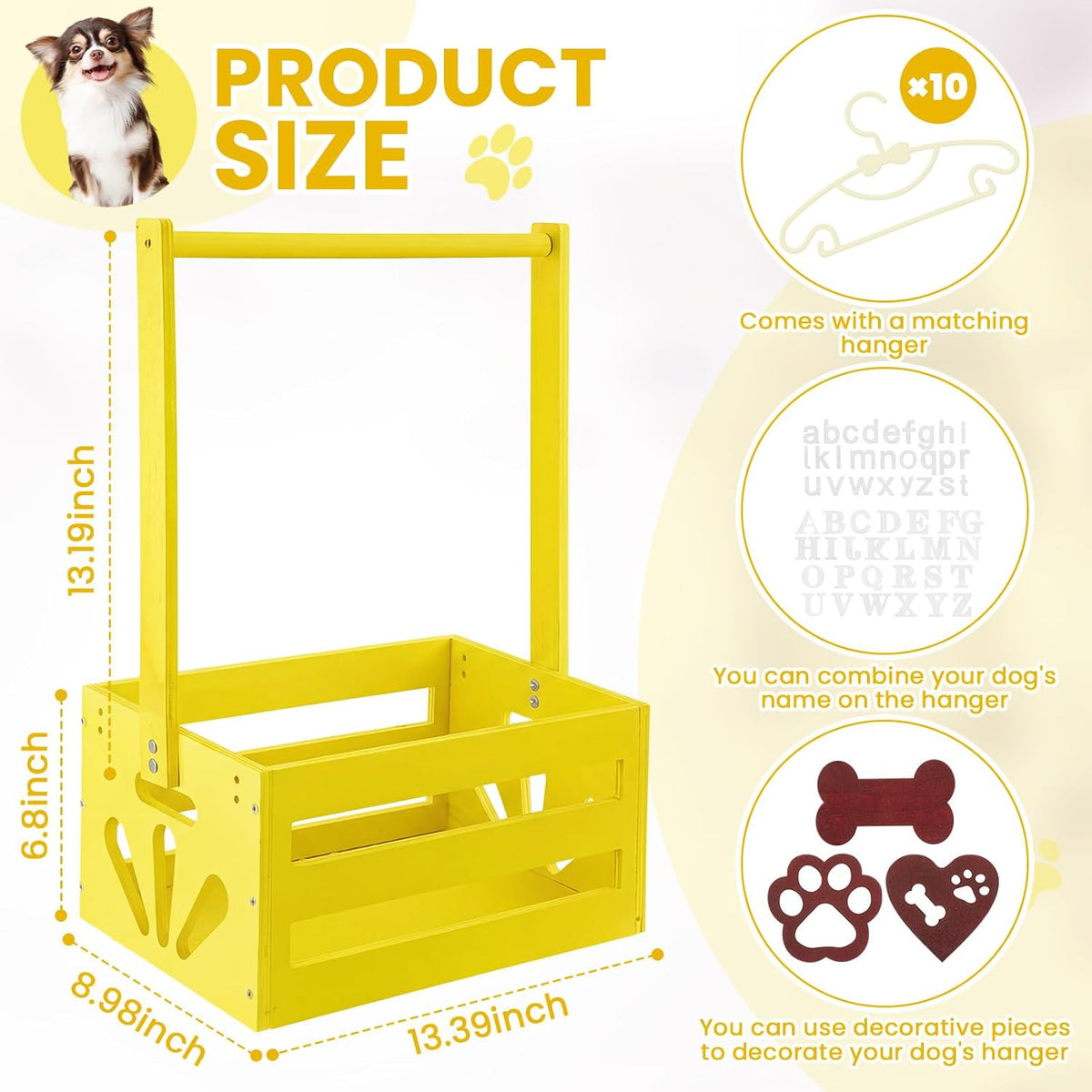 Wooden Dog Closet, Pet Wardrobe with Hanging Rod for Small Dog - Yellow - image 2
