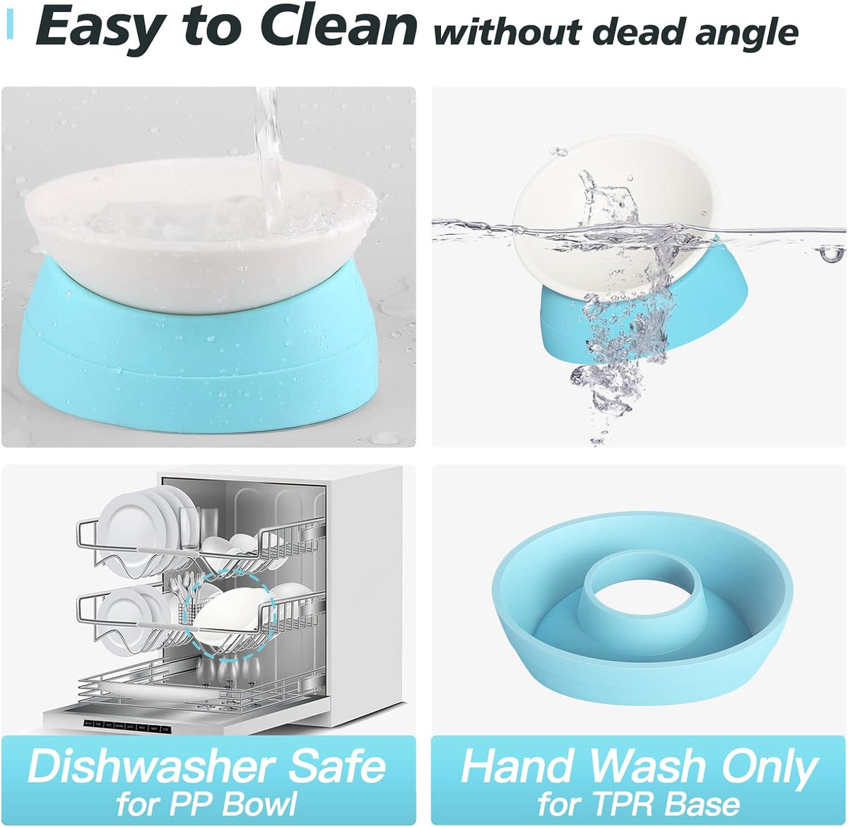 17 oz Raised Cat Food Bowls, Adjustable-Angle Pet Bowls - Milky White, Light Blue - image 3