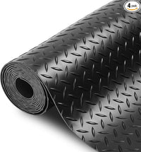 SEAL 4 x 15 Ft Premium Garage Floor Mat, Solid 2.8mm Thickened Black Commercial Grade Heavy Duty Parking Mat for Garage Floor, Golf Cart, Water/Stain Resistant Floor Runner (Embossed Diamond Plate)