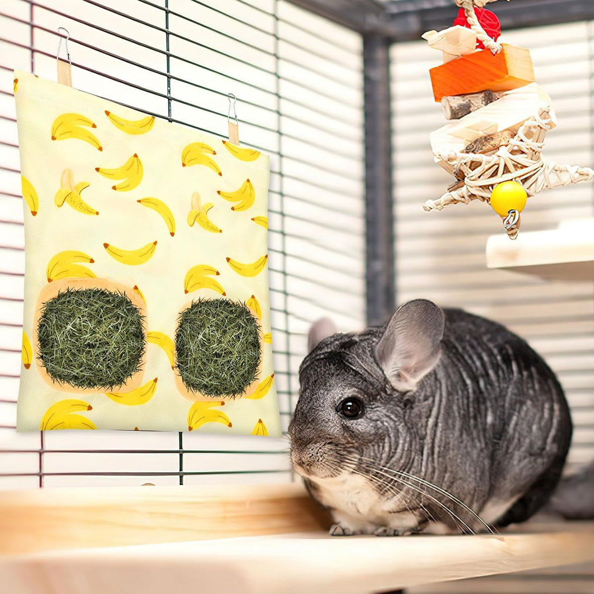 UPINS 3Pack Guinea Pig Hay Feeder Bag - Red Pink Yellow - image 4