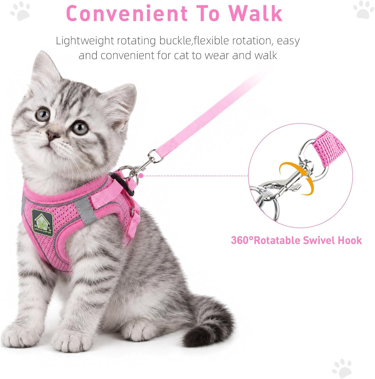 Cat Vest Harness and Leash Set - Pink / X-Small (Chest: 8"-9") - image 3