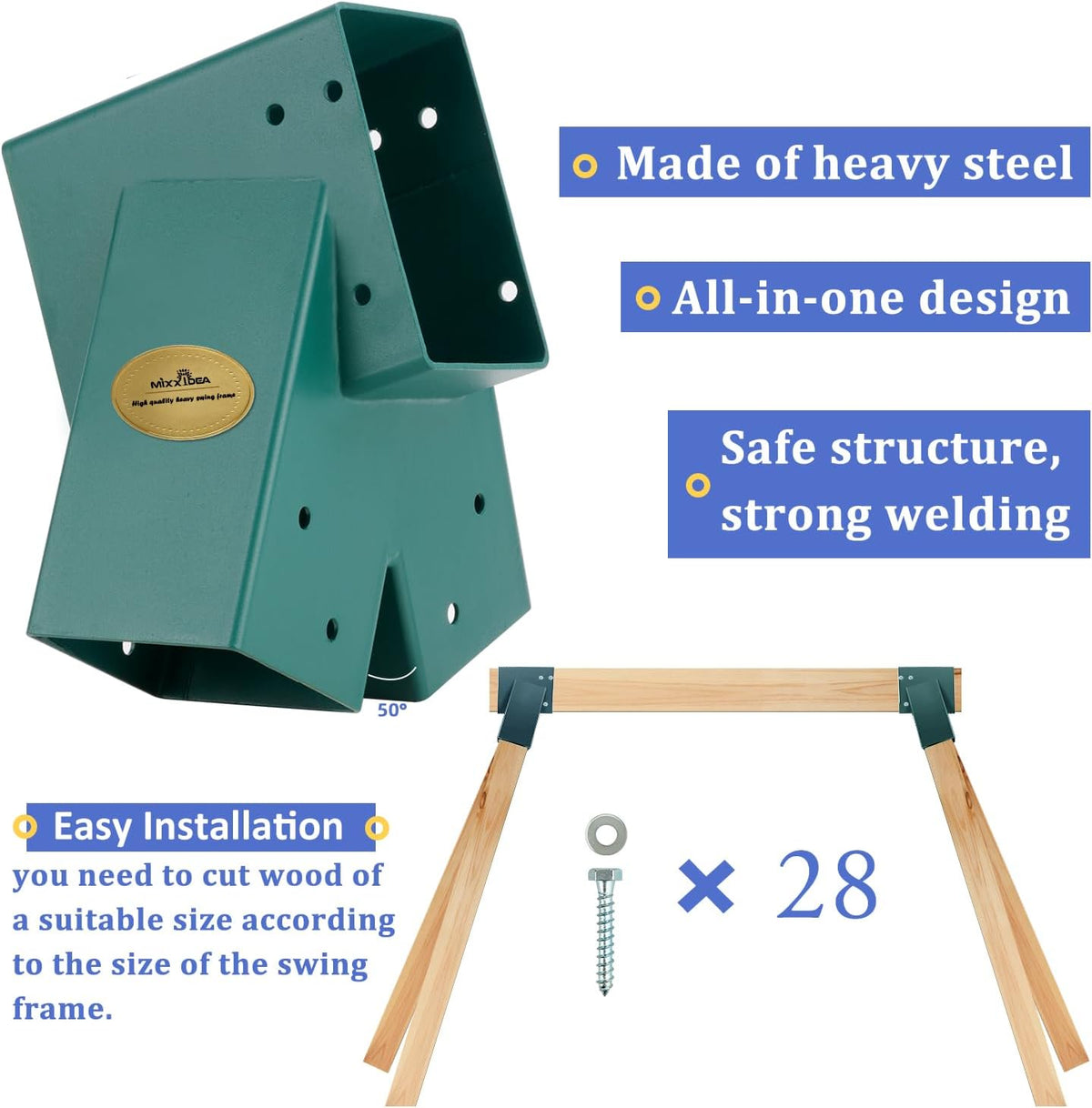 MIXXIDEA 2 pack black heavy duty steel swing set A-frame brackets - view 7