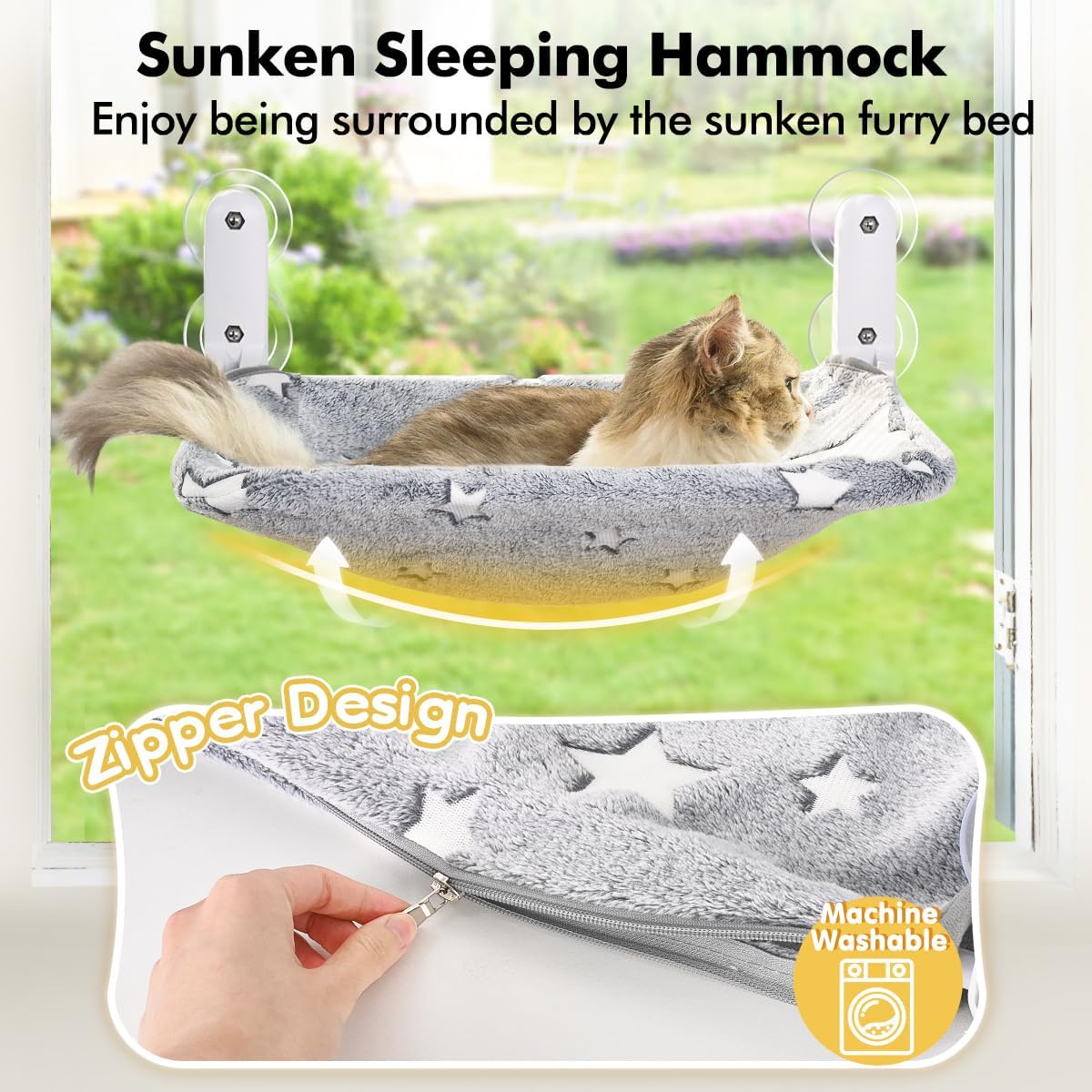 Glow in the Dark Cat Window Perch, Foldable Cordless Pet Hammock - 2PC Stars - M - image 2