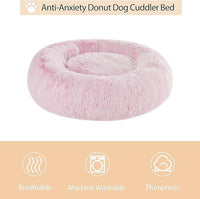 WNPETHOME Calming Dog Bed Cat Bed Donut, Faux Fur Pet Bed Self-Warming Donut Cuddler, Comfortable Round Plush Dog Beds (20 x 20 x 8 Inch, Light Pink)