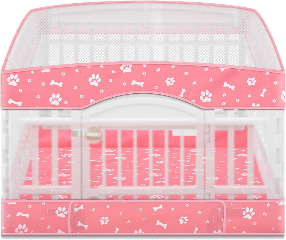 2 Pack Dog Playpens Cover and Bottom Mat Fits 4 Panels - Pink