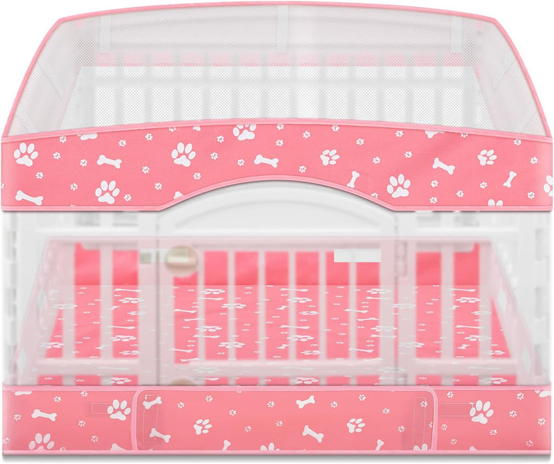 2 Pack Dog Playpens Cover and Bottom Mat Fits 4 Panels - Pink