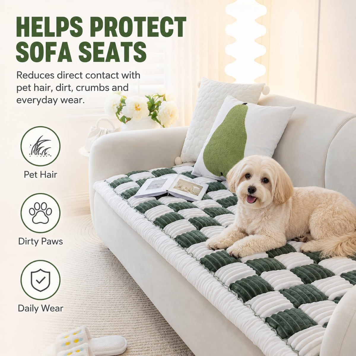Dog Couch Cover Protector - 27x82inch / Green - image 3