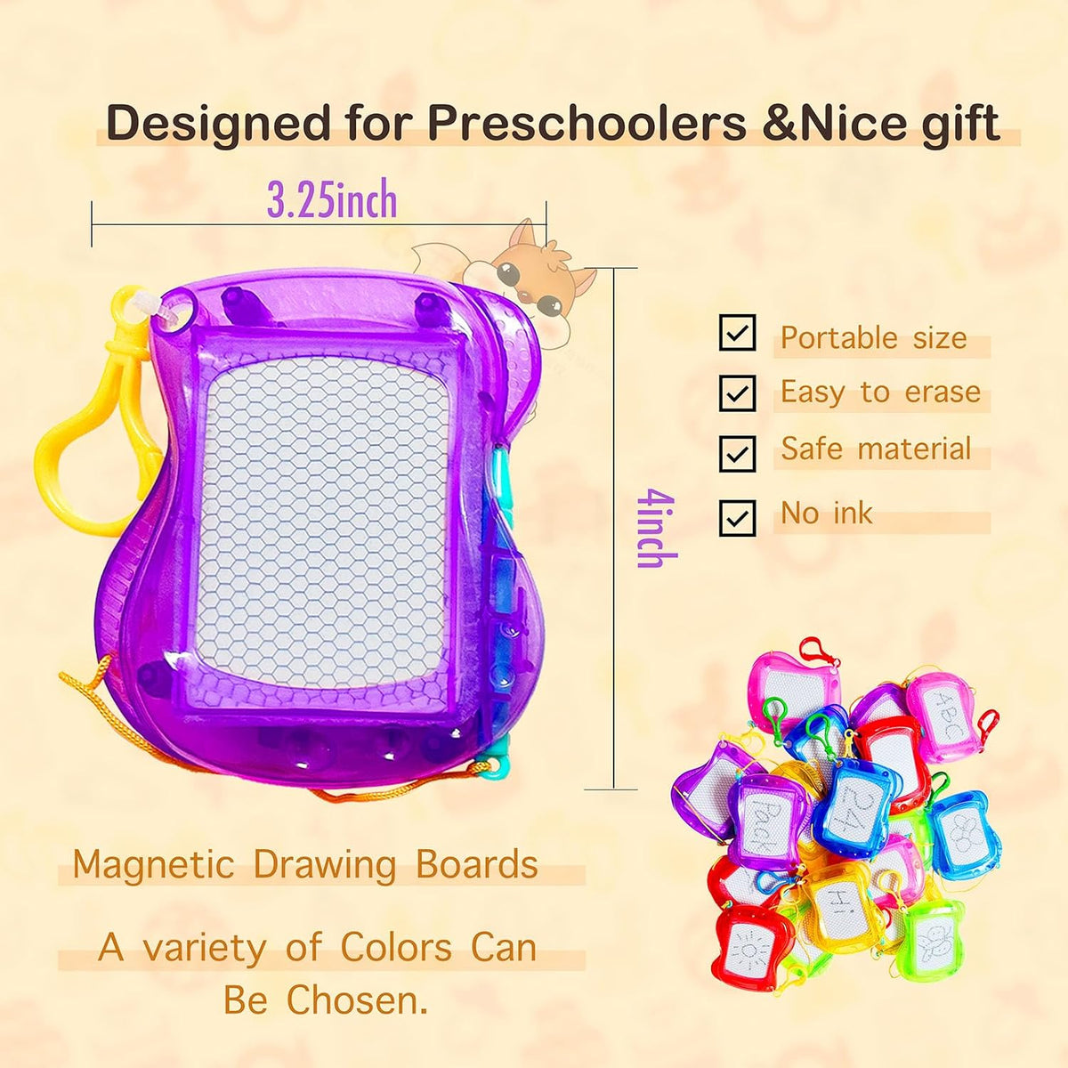 Giliger mini magnetic drawing board keychains with pens and slide erasers, 24 pack - view 2