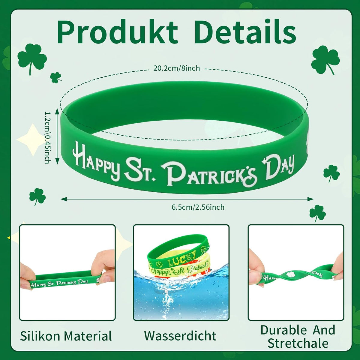 JUNEBRUSHS 24pcs Halloween Silicone Bracelets - St. Patrick's Day Style - image 2