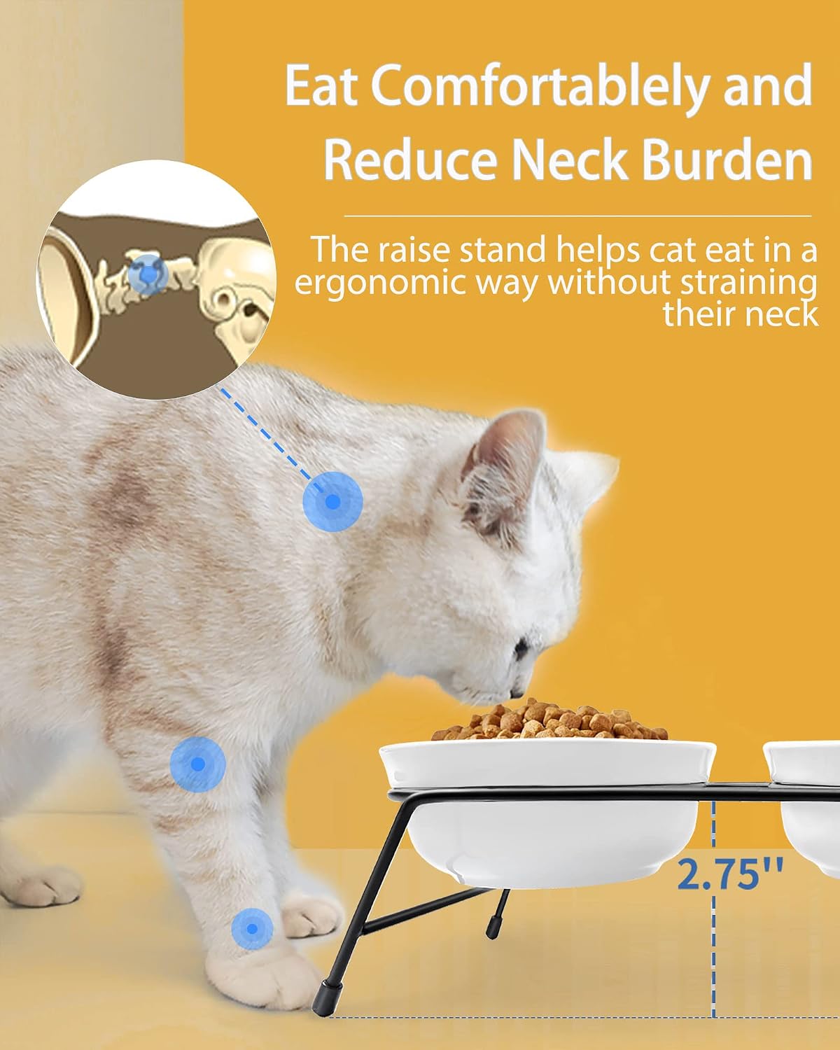 Anti-Vomiting Raised Cat Bowls - Ceramic White - image 2