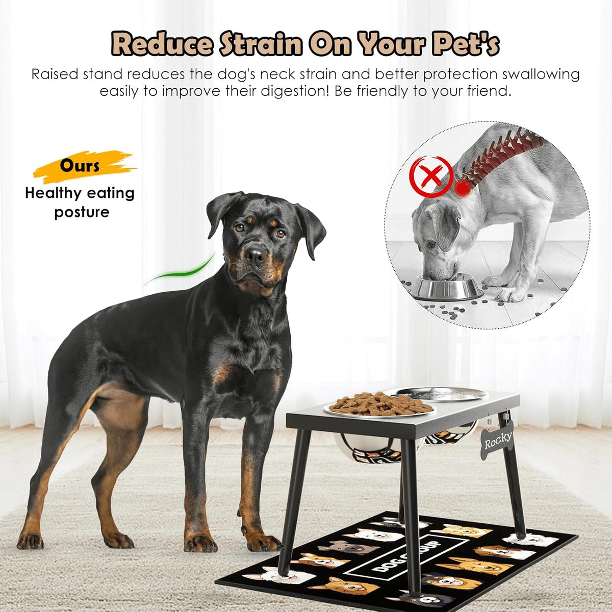 Metal Raised Dog Bowl Stand for Large and Medium Dogs - Height-10inch / Black-L with slow feeder - image 2