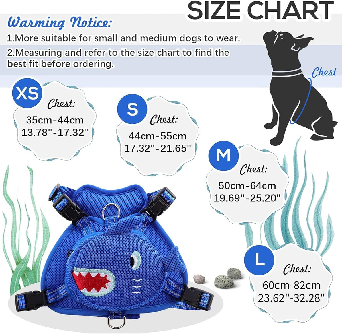 Dog Backpack Harness, No-Pull Dog Backpack with D-Ring, Frog, M - Blue Shark / 5.3"L x 4.3"W x 2.2"H - image 4