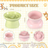 Layhit 2 Pack Raised Slow Feeder Cat Bowls Ceramic Elevated Cat Food - Green, Pink - image 2