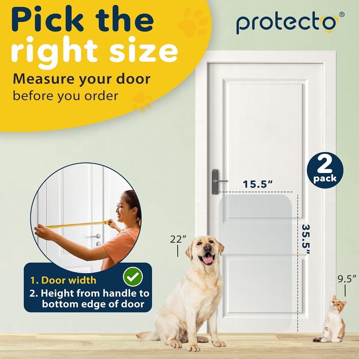 PROTECTO Door Protector from Dog Scratching, 35.5x24 - 2-pack Clear / 35.5x15.5" - image 2