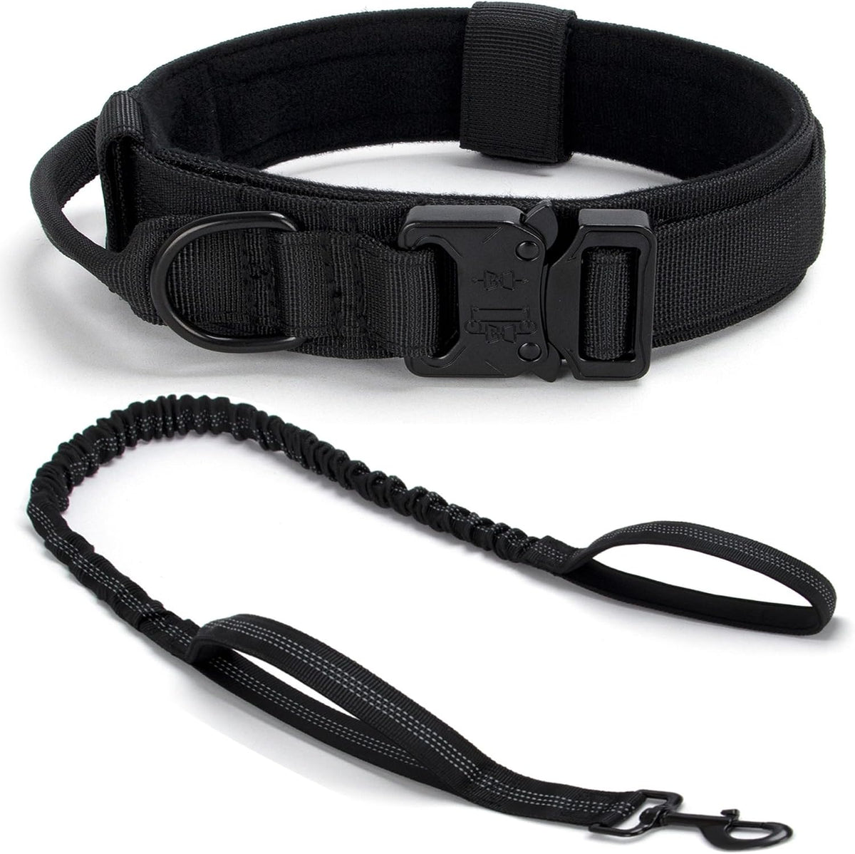 Tactical Dog Collar, Adjustable Military Training Nylon Pet Collar, Black L – Essentials for Dogs - Black Set / XXLarge :Width 1.5",Neck 24-29"