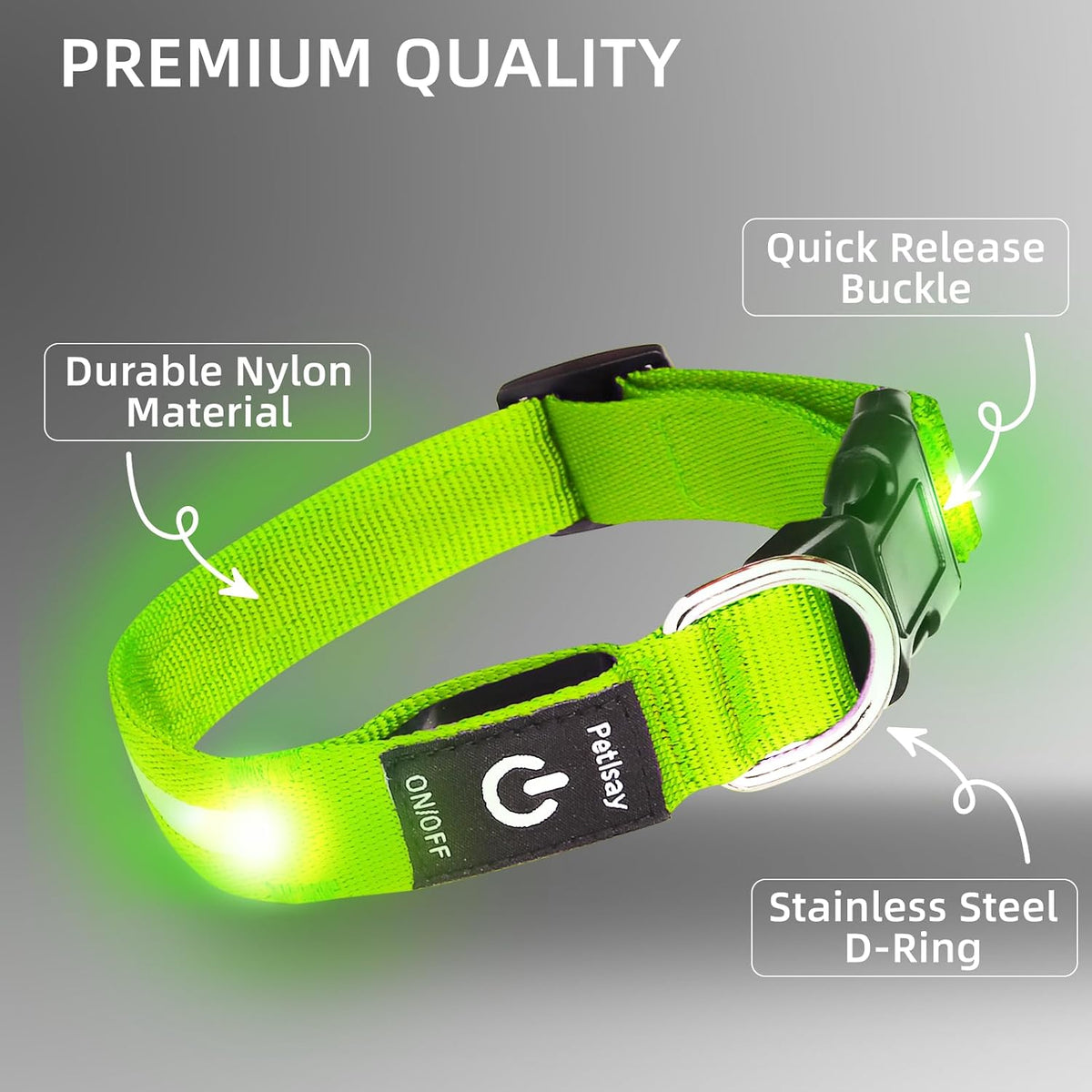 Super Bright LED Dog Collar, Waterproof Light up Collars – Essentials for Dogs - M (Width:1",Length:14.5" - 19.5") / Green - image 4