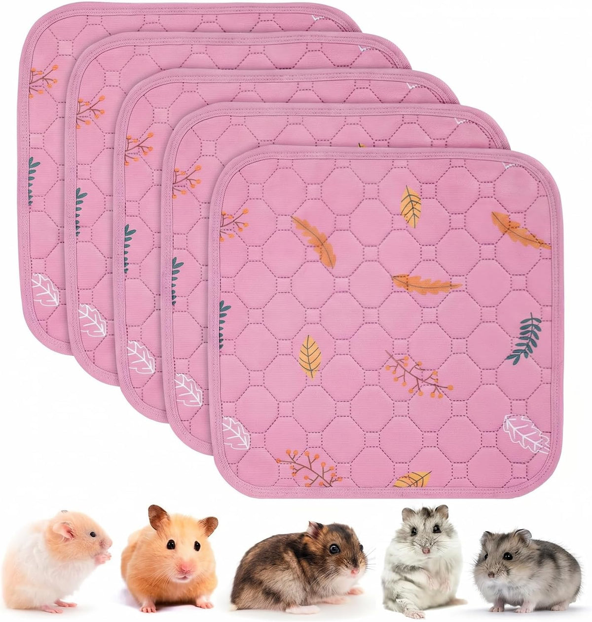 Washable Pee Pads for Dogs - Leaves - Pink / 12x12 Inch (Pack of 5)