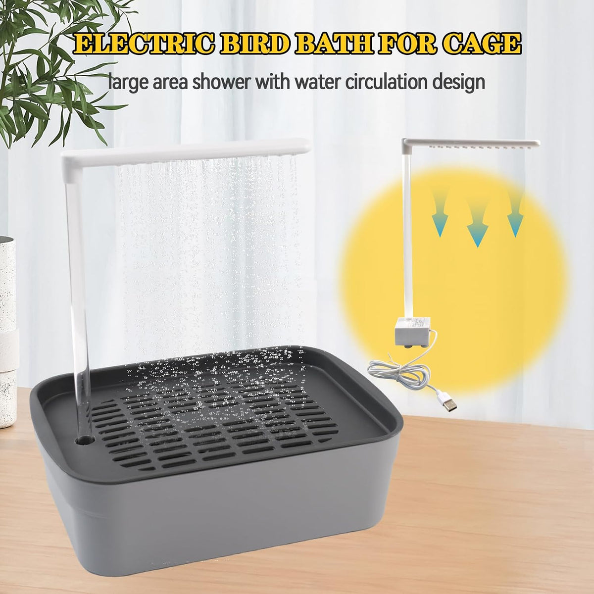 Automatic Bird Shower with Pump - 【Rectangular Grey Bird Shower】 - image 3
