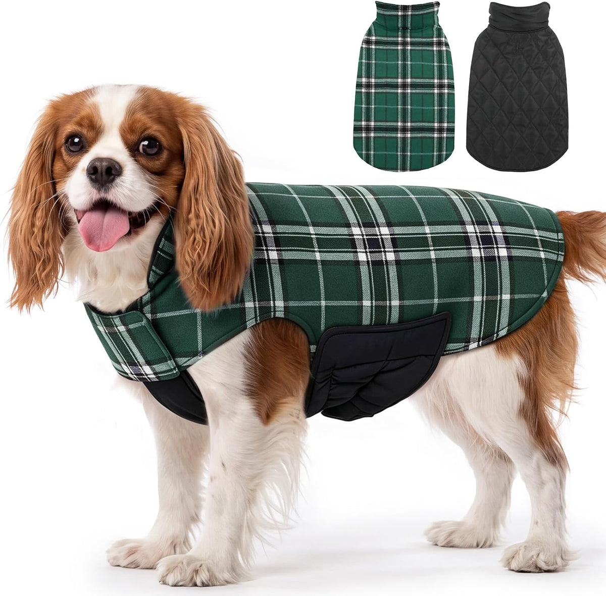 Winter Dog Jackets, Reversible Dog Coat with Leash Hole - Green / M