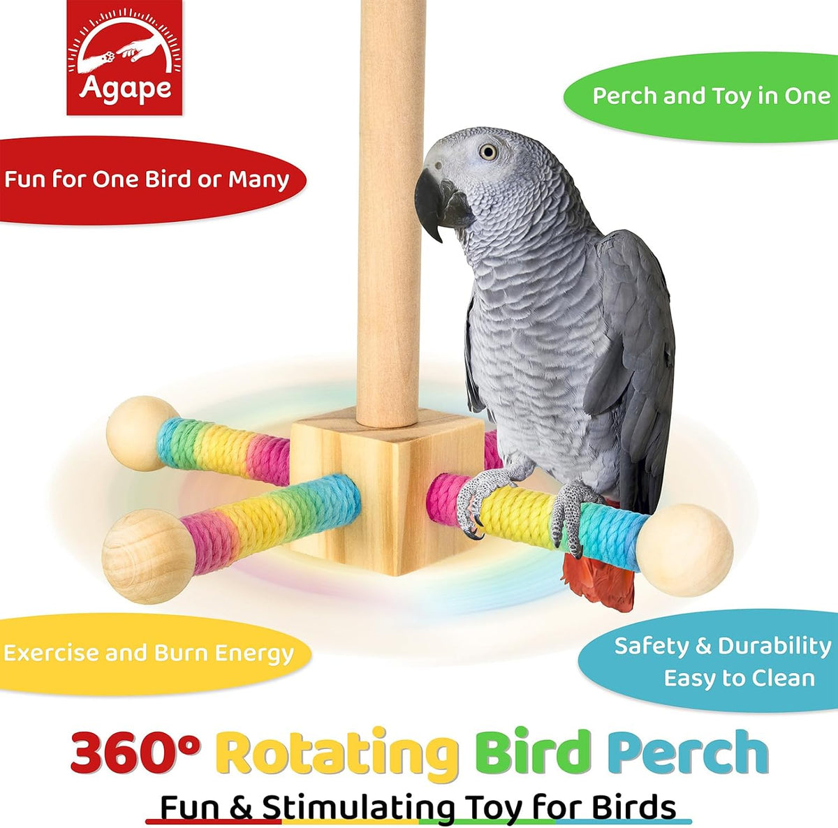 Agape Medium-Large Bird Toy, Rotating Interactive Parrot Toy - L - image 3