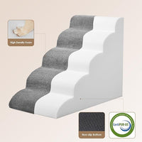EHEYCIGA Curved Dog Stairs Ramp for High Beds 22.6" H, 5-Step Dog Steps for Small Dogs and Cats, Pet Stairs for High Bed Climbing, Non-Slip Balanced Pet Step Indoor, Grey