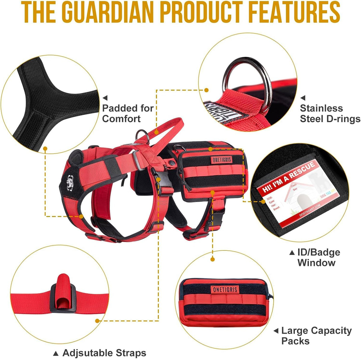 OneTigris Service Dog Vest Harness - Large / Red - image 4