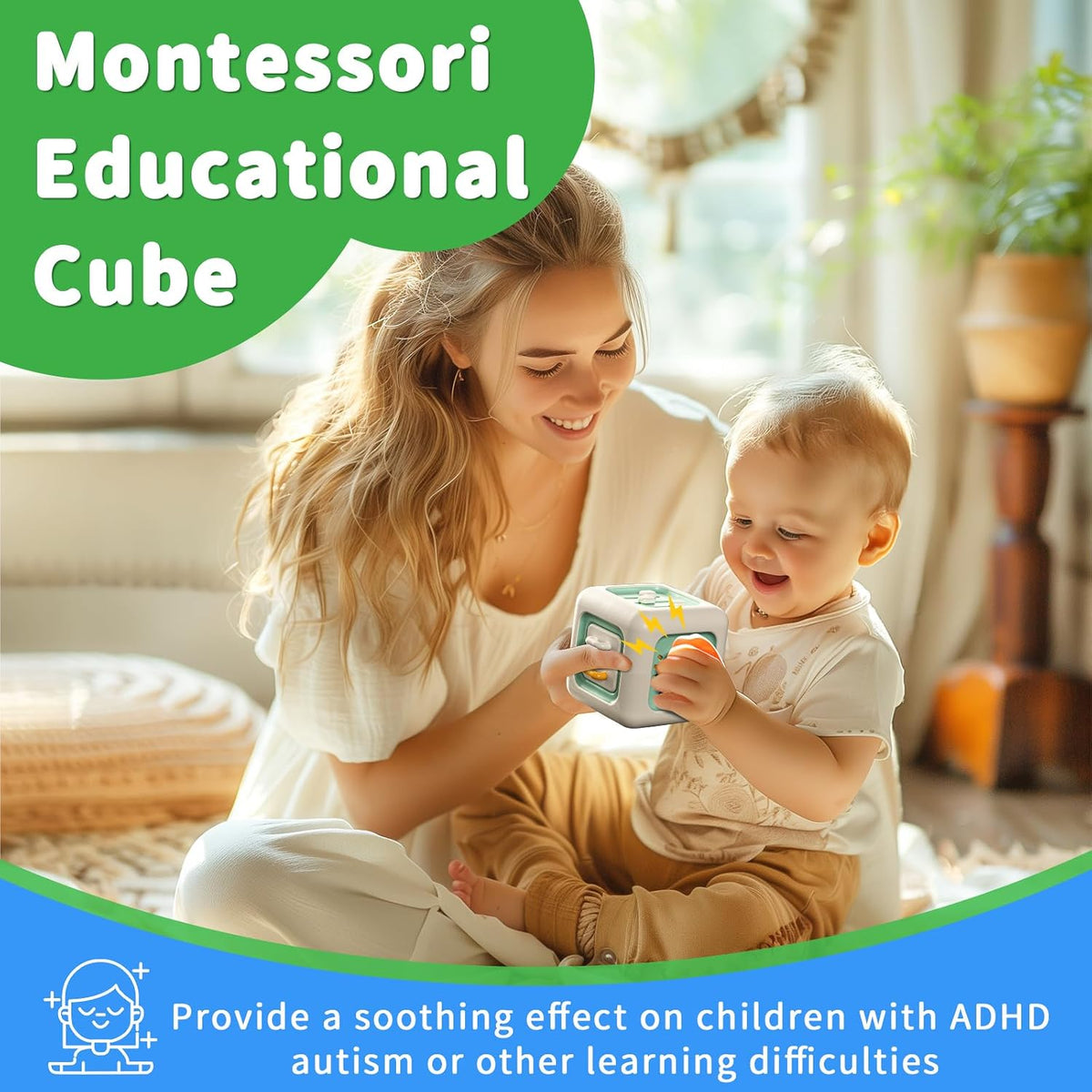 SOCBTNSO Montessori Busy Cube Travel Toy - Green - image 2
