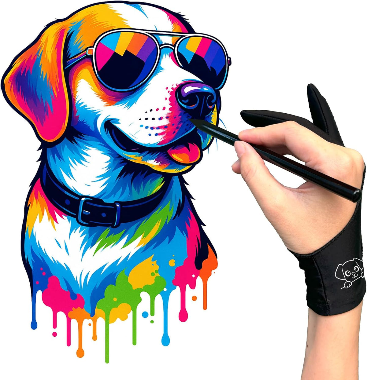 Artist Drawing Glove: 3-Layer Palm Rejection for iPad & Drawing - Midnight Puppy(2 Pack) / Small - image 2