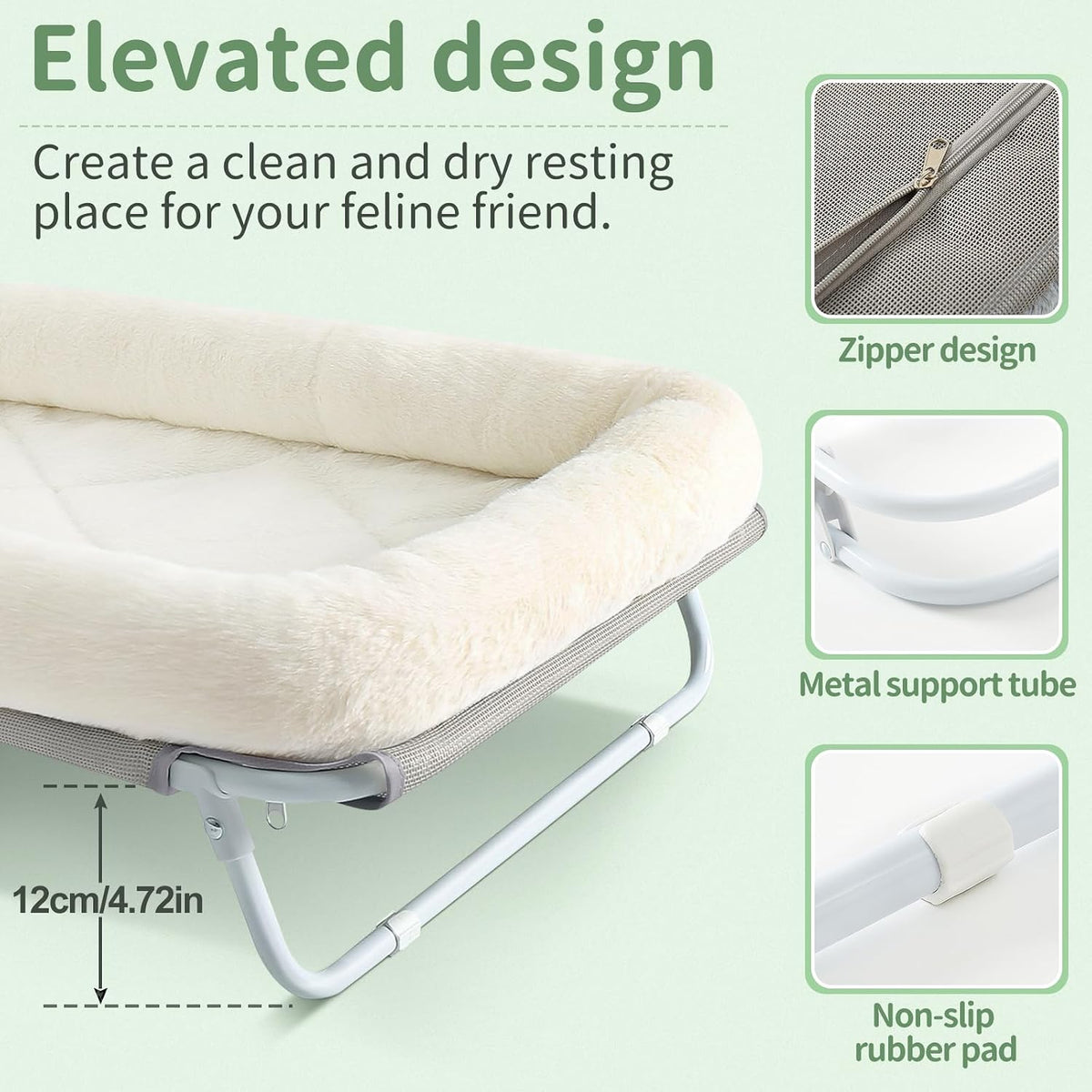 Sunhoo Elevated Cat Bed Foldable Raised Pet Hammock Self-Supporting - White - image 2