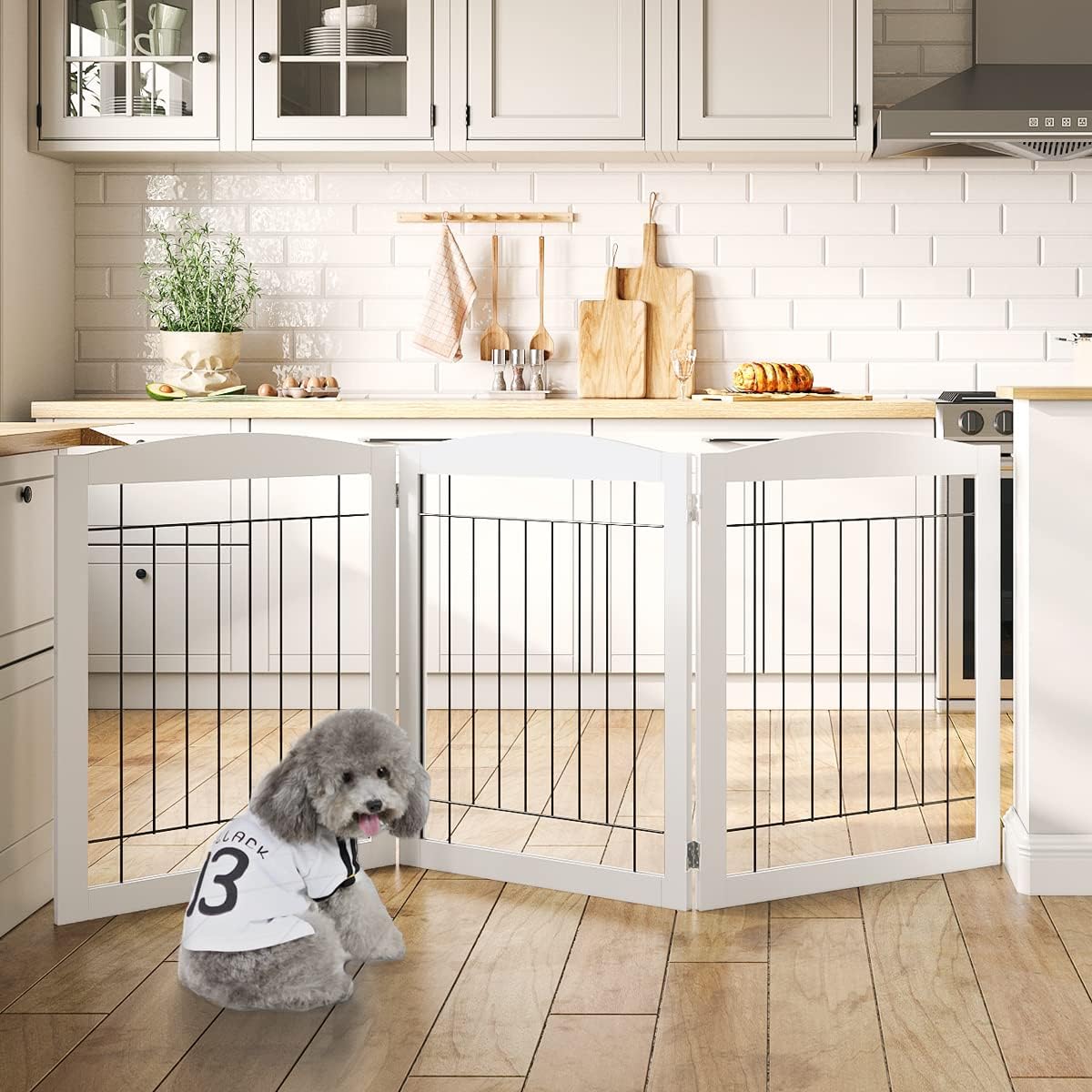 PAWLAND Dog Gate Indoor with Door, Freestanding, Foldable - White / 【3 Panels】72"W x 32"H - image 2
