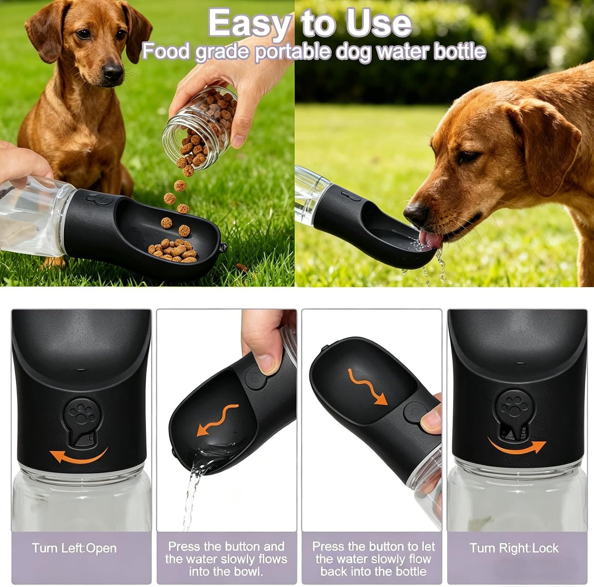 Portable Dog Water Bottle with Food Container - Black / 19oz - image 2