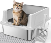 FURTIME Stainless Steel Cat Litter Box - Silver / Small