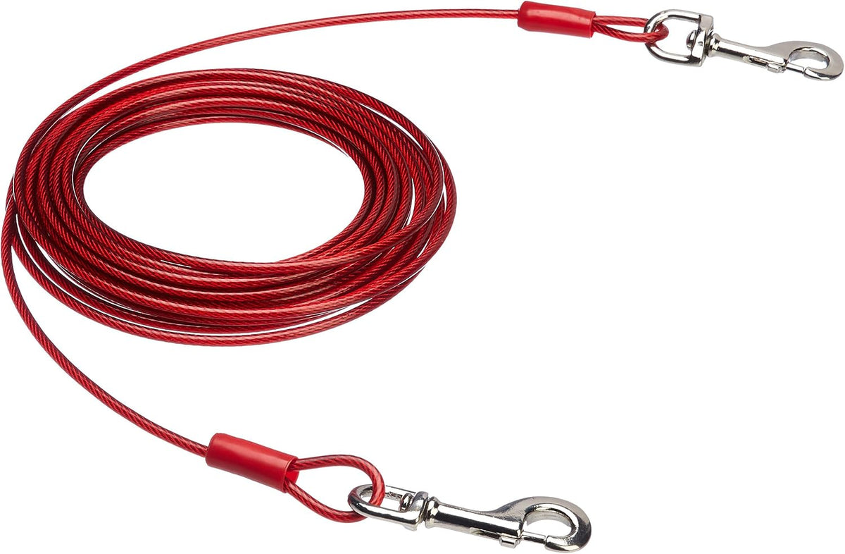 Amazon Basics Rust-Free Steel Wire Tie-Out Cable for Large Dogs up - Red / 30 Feet (Pack of 1)