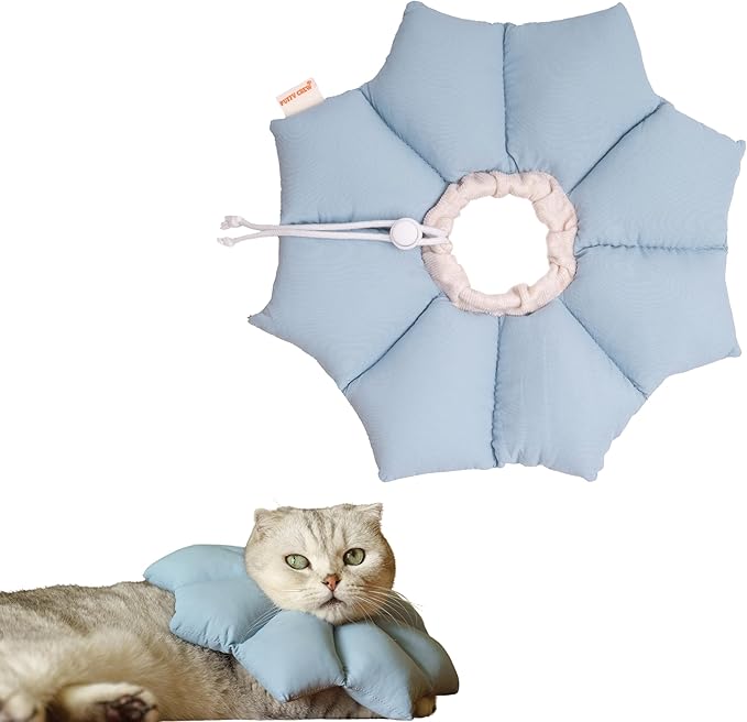 Puffy Crew Soft Cat Cone Collar, Adjustable Waterproof Recovery Collar, Lightweight Elizabethan e Collar for Cats of All Breeds (Blue, Large, Neck Circumference 7.8'' - 12.5'')