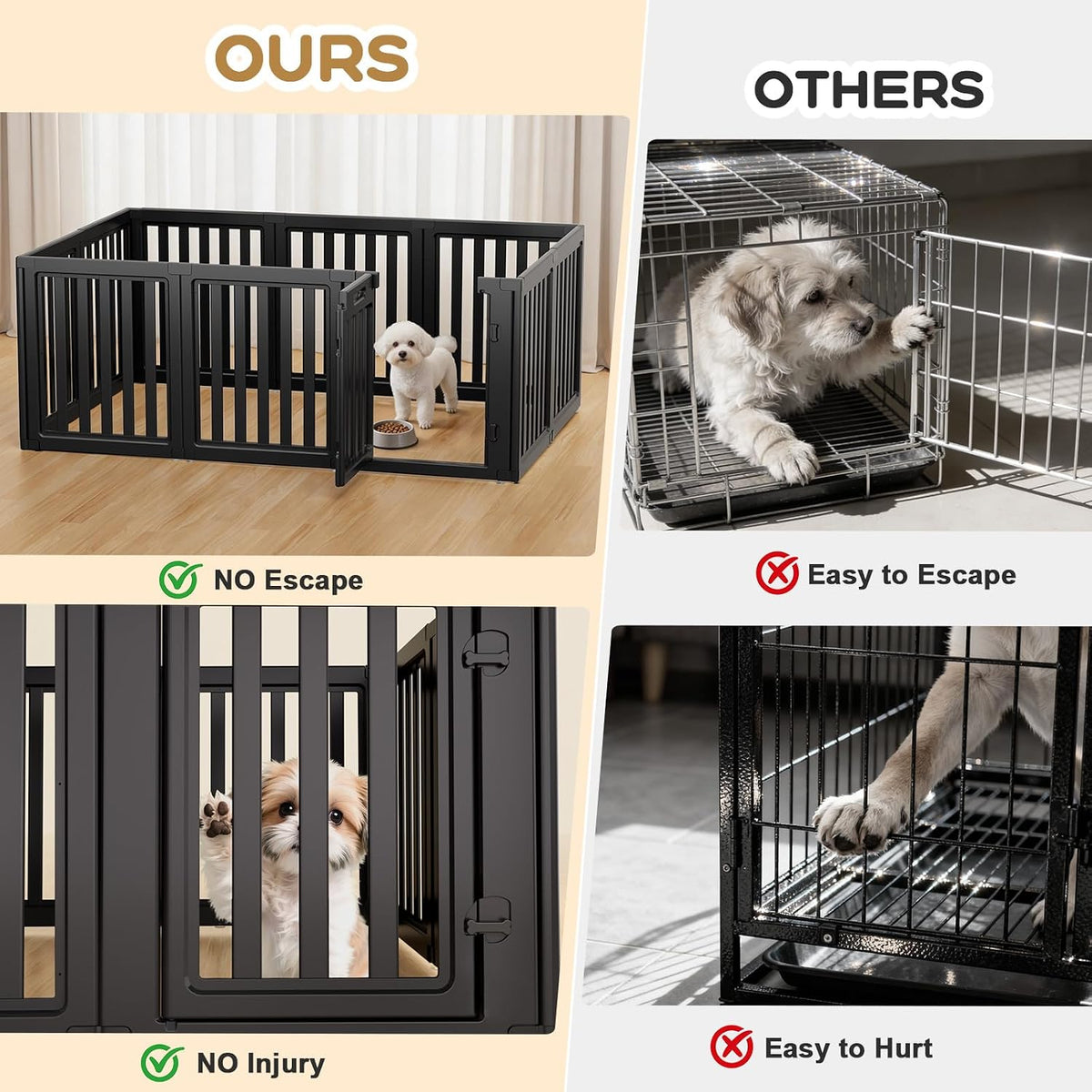 Dog Playpen Indoor, Puppy Playpen, White 23.6" H, 10 Panels - black / 10 / 30.3 inch Height - image 3