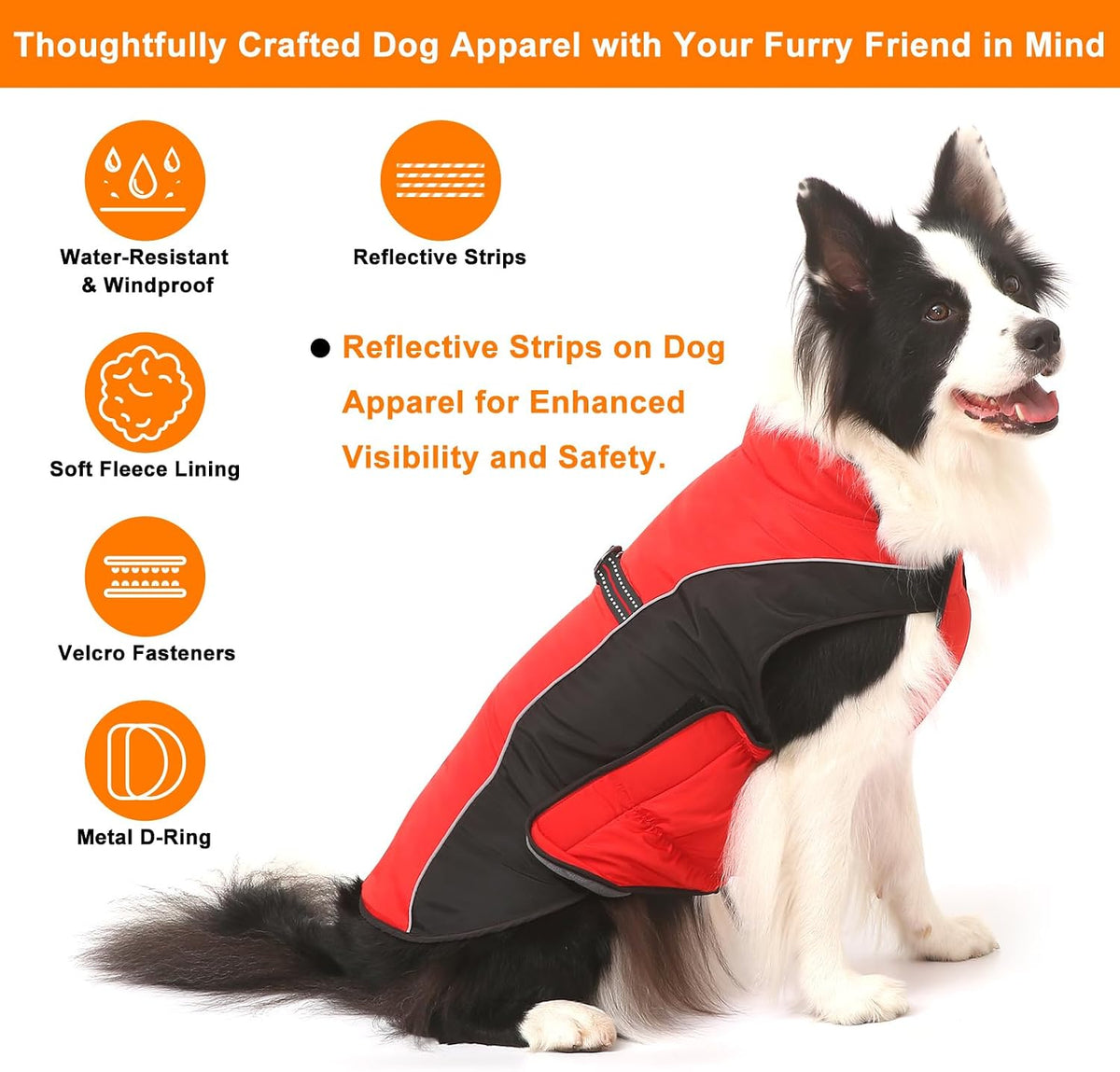 Gimilife Dog Coat, Waterproof Reflective Warm Dog Jacket Clothes for Winter – Essentials for Dogs - Red / XL ( 42-65 LB | 20.47"Neck Girth ) - image 2