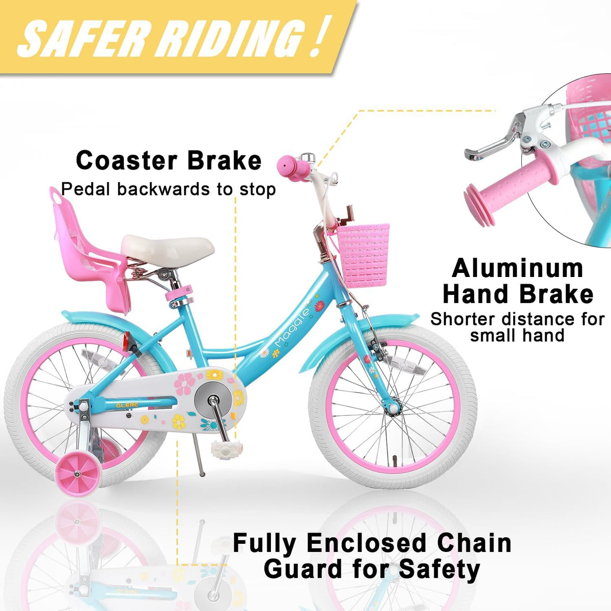 Glerc Maggie Girls Bike, 12-20 Inch Kids Bike for 2-13 Years Old Children, Princess Style Kids - Blue / 16 Inch - image 3