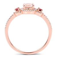 0.63 Carat Genuine Morganite, Pink Tourmaline and White Diamond 14K Rose Gold Ring