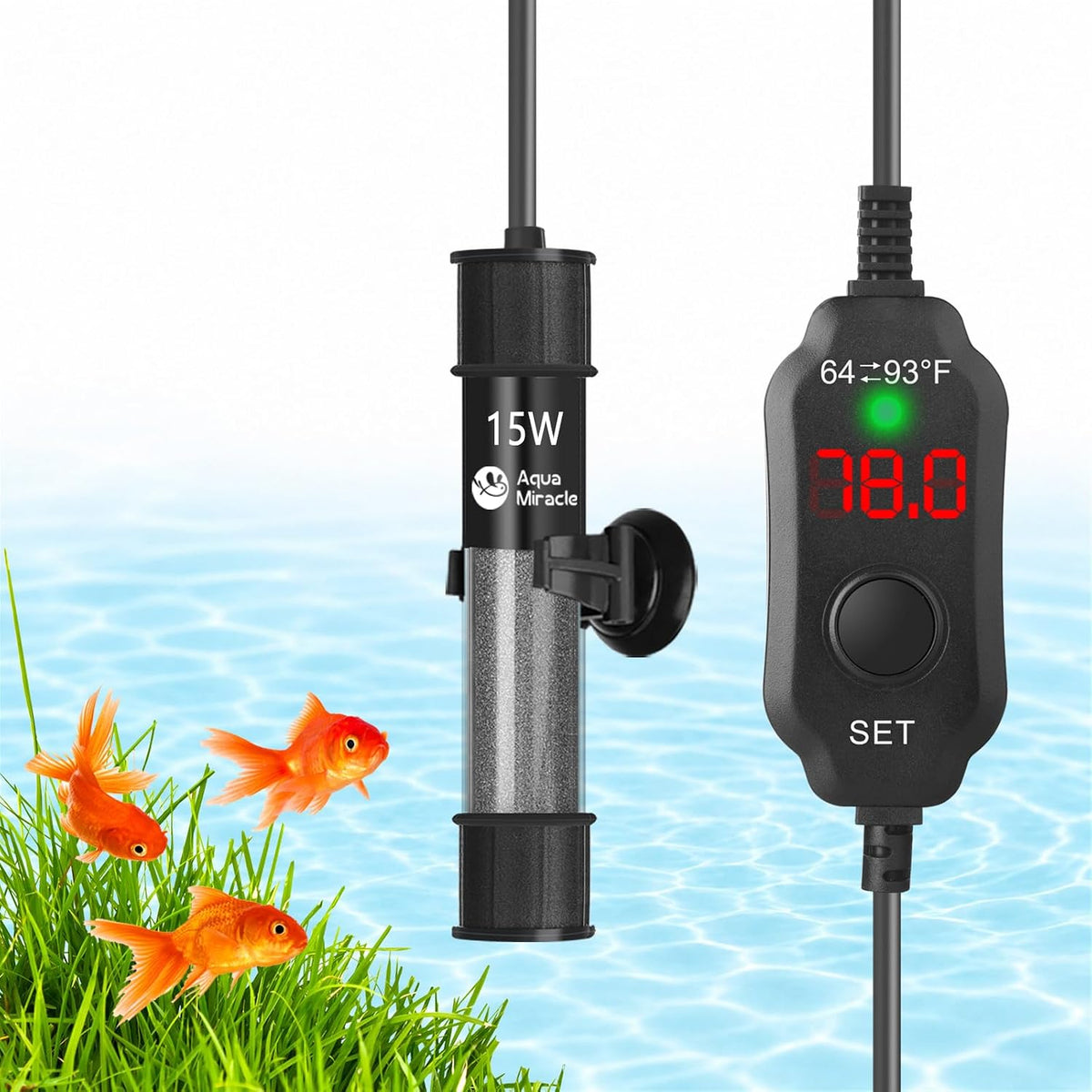 AquaMiracle Aquarium Heater 15W Fish Tank Heater for 1-3 Gallon Tanks – Essentials for Fish - For 1-3 Gal Tank