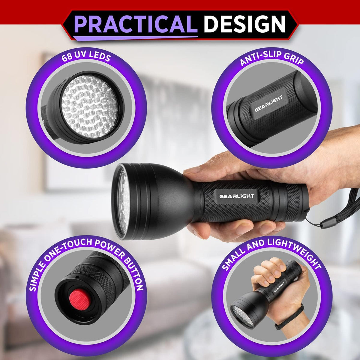 GearLight UV Flashlight Black Light from 68 LED Blacklight Flashlight - Black / S68 UV (With Batteries) - image 2