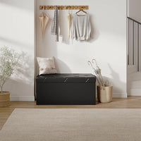 Sweetcrispy 30 Inches Folding Ottoman with Storage Bench, Foot Rest Stool, End of Bed Storage Bench Upholstered, Load 660 lbs, for Living Room, Lychee Grain Leather, Black